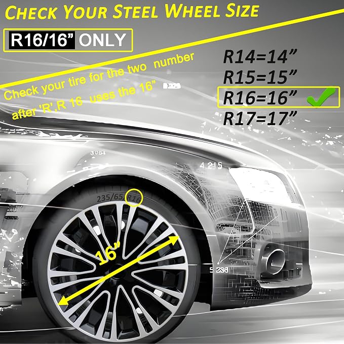 Hubcap Wheel Cover Replacement R16 Hub Caps Universal-Fit Steel Wheel Rim Cover ABS Material Exterior Accessories for Car Truck SUV -Set of 4（16-inch，Silver-Black）