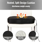 Heated Memory Foam Seat Cushion with Air-Cloud Support, Slim Ergonomic Cushion with 4 Heat Settings Timer and Auto Shut-Off, Black