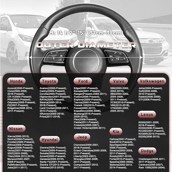 Steering Wheel Cover for 14.5-15 inch Wheels, Breathable PU Leather with Perforated Sides, Anti-Slip Grip, Universal Fit for Cars & SUVs, Black and Burgundy