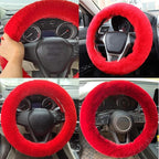 Fluffy Steering Wheel Cover for Women Fuzzy Steering Wheel Cover Winter Warm Faux Wool Plush Car Wheel Cover Furry Steering Wheel Protector Universal Fit 15 Inch (Red)