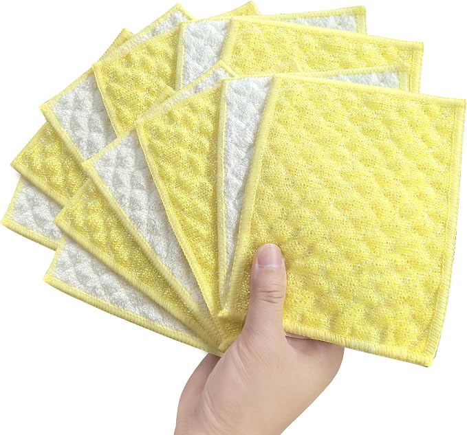16 Packs Microfiber Cleaning Cloth - Bubble Mesh, Reusable Non-Scratch Cleaning Rags, Dual-Sided Dish Cloths, Multipurpose Dish Rags for Dishwashing, Kitchen, Stainless Steel, Yellow