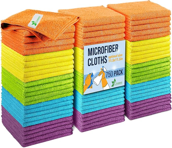 Microfiber Cleaning Cloth 11.5" x 11.5" 750 Pack - Edgeless Microfiber Towels for Cars, Cleaning Rags, Lint Free Car Microfiber Towel, Reusable Cleaning Cloths (Multicolor)
