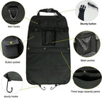 Black Car Seat Back Organizer with Multiple Pockets and Hooks