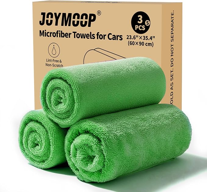 Microfiber Towels for Cars, 3 Pack 35.4" x 23.6" Car Drying Towel, Green Reusable Car Towel, Quick Drying Car Microfiber Cleaning Cloth for RVs, SUVs, Trucks