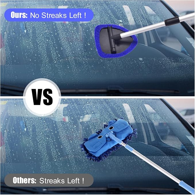 Windshield Cleaner Car Windshield Cleaning Tool with 3 Reusable, Washable Microfiber Pads and Extendable Handle Microfiber Car Window Cleaner