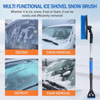 Car Snow Brush Ice Scraper, 32in Extendable, Windshield | 9.45in brush head, 3.82in scraper with ice chippers, 32in extendable, foam grip, easy storage