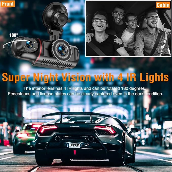 Dash Cam Front and Inside, FHD Dashcams for Cars with 64GB Card Dash Camera for Cars, 1080P Front Dash Cam+1080P Inside Dashcam for Car Dash Camera with IR Night Vision Loop Recording | 1080P Front, 1080P Inside, IR Night Vision, Loop Recording