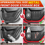 Metal Rear Door Storage Box Pockets Fit for Jeep Wrangler,Door Side Insert Organizer for Jeep Wrangler JL JLU 4XE 2018-2025 & Gladiator JT 2020-2025 Interior Door Storage Expansion Accessories 2PCS