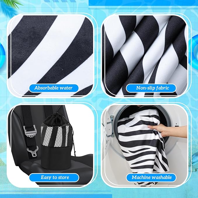 2 Pack Car Seat Towel Covers with Storage Bag, 63 x 32 Inch Universal Non Slip Waterproof Sweat Protector for Car Truck, Gym Swimming Running, Machine Washable (Zebra)