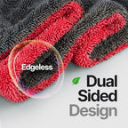 Crystal Clean 1300GSM Microfiber Towels for Cars – XL Drying Towel with Double Twisted Loop, Professional Detailing Towel Car Detailers - Quick Dry, Paint Safe & Swirl-Free (2 Pack Red)