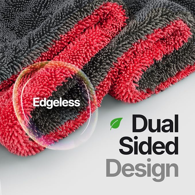 Crystal Clean 1300GSM Microfiber Towels for Cars – XL Drying Towel with Double Twisted Loop, Professional Detailing Towel Car Detailers - Quick Dry, Paint Safe & Swirl-Free (2 Pack Red)