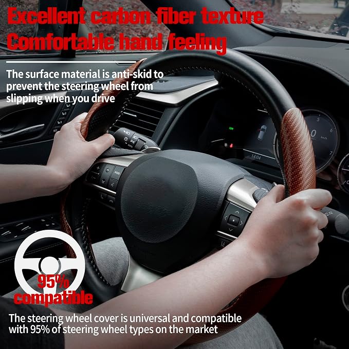 2pcs Carbon Fiber Anti-Skid Steering Wheel Cover, Waterproof & Segmented Butterfly Design, Universal 99% Vehicle Wheel Cover Protector, Car Interior Accessories (Champagne-2pcs)