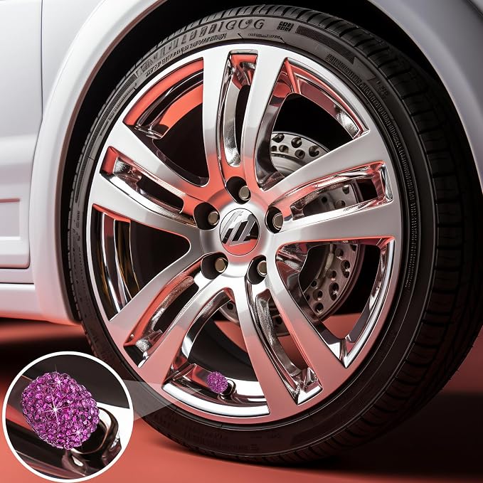 8PCS Bling Crystal Diamond Tire Stem Valve Caps, Dustproof Universal Tire Valve Stem Covers for Cars, SUV, Trucks, Bikes, Motorcycles, Bicycles (Magenta)