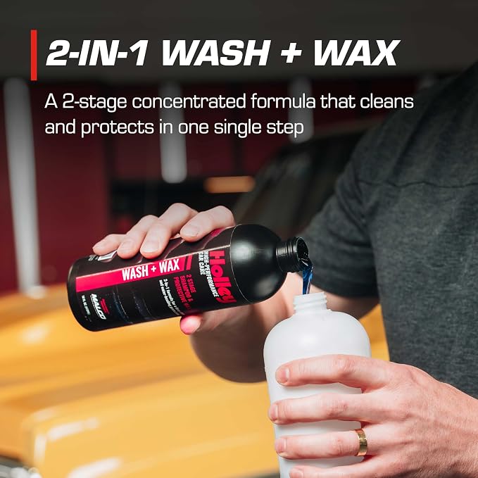 Wash + Wax - 2-Stage Shampoo & Wax - High-Performance Car Care, Washing Liquid - Soap Concentrate with Carnauba Protective Wax - For all car types - 16 oz.
