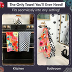 crae. Double Sided Microfiber Hand Towels, 17x27 Inches Waffle Design Kitchen Towels Set, Durable & Soft Fast Drying Hand Wash Cloth and Dishcloth Perfect for Everyday (Pia & Fonnie - Black/Pink)