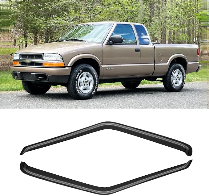 Window Visor for 1994-2004 Chevy S10/GMC Sonoma, 1995-2005 S10 Blazer/S15 Jimmy, Rain Guards Shields Vent Deflector Shade Wind Dark Smoke for 1996-2000 Isuzu Hombre, Tape-On, 2PCS