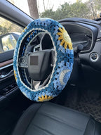 Handmade Crochet Sun and Moon Car Steering Wheel Covers Universal 14-15 inch for Women and Men (Steering Wheel Cover)