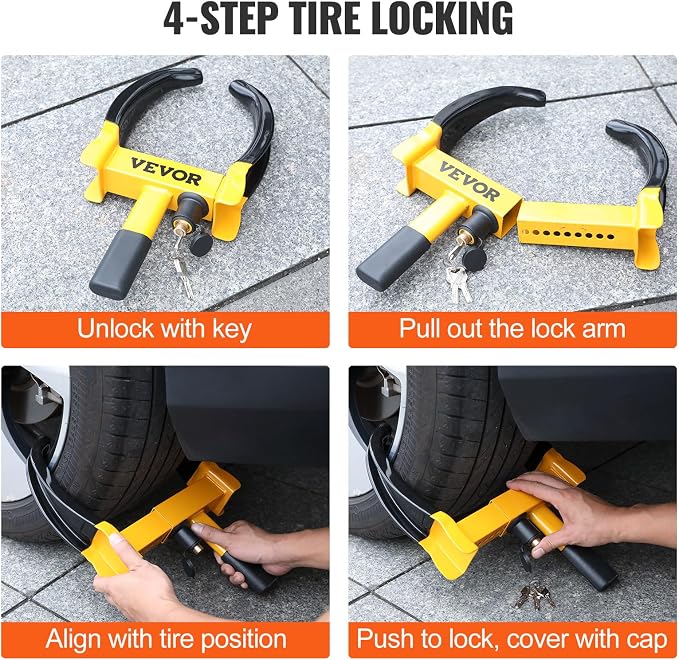 Universal Wheel Clamp Lock, 2 Pack Adjustable Anti-Theft Tire Lock, Heavy-Duty Steel for ATV SUV Car Golf Cart Boats Motorcycles, with 6 Keys