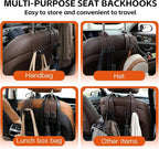 Car Seat Headrest Hooks for Purses and Bags, 4-Pack Heavy Duty Car Seat Hooks with Anti-Slip Pad, Universal Car Backseat Organizer Hanger Accessories for Grocery Bags (Brown)