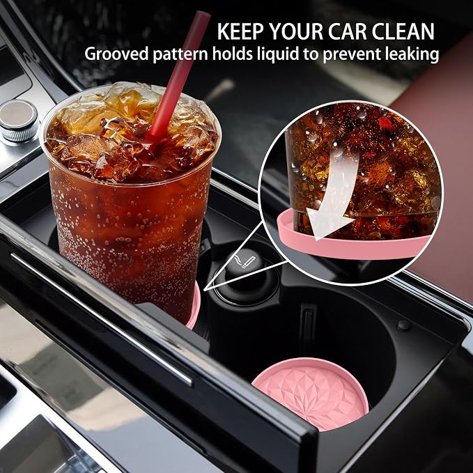 ME.FAN Car Coasters for Cup Holders [4 Pack] - 2.75In Silicone Auto Mug Mats - Universal Non-Slip Recessed Car Interior AccessoriesPink