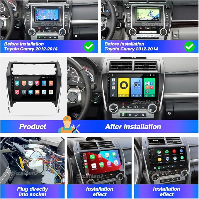 for Camry Android Radio Touch Screen Compatible with Carplay Android Auto,Car Stereo Bluetooth Navigation Media Player GPS WiFi FM/AM Rear Camera Head Unit for Toyota Camry 2012 2013 2014