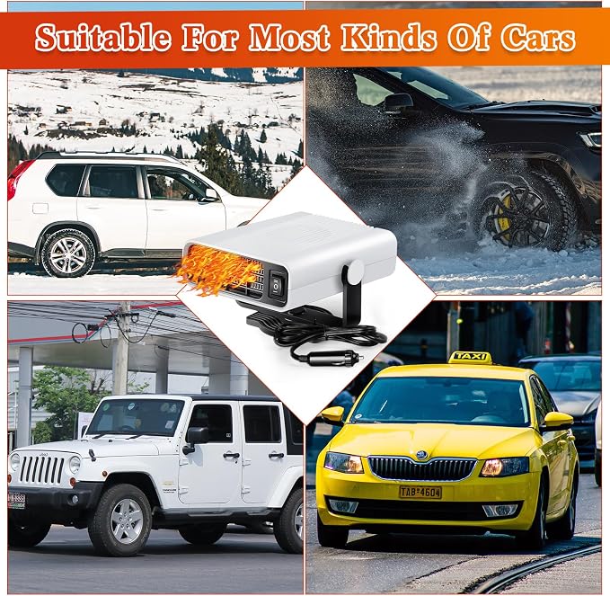 2 Pcs 12v 150w Portable Car Heater Defroster Windshield with Cigarette Lighter 360° Rotary Base 2 in 1 Heater and Cooling Fan Auto Defogger for Cars(White)