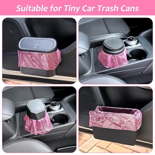 Mini Car Trash Can Bags for Auto Trash Bin, 120 Count Small Garbage Organizer Bags Tear-Resistant, Liner Refills (Vehicle Trash Can is not Included), Pink