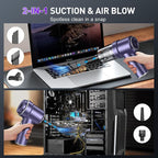 Handheld Car Vacuum Cleaner, 9000PA Vacuum Cleaner & Air Duster, 120W High Power Vacuum Portable Cordless, Hand Held Vacuum Rechargeable with Multi-Nozzles & LED Light for Home, Car, Office