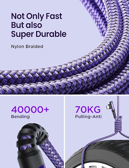 AINOPE 4-Pack [10/6.6/3.3/3.3ft] USB C Cable, 3.1A C Charger Cable Fast Charging, Right Angle Type C Charger Nylon Braided Compatible with Galaxy S10 S9 S8 Plus S21 S20, Note 10 9 8, LG Google Pixel