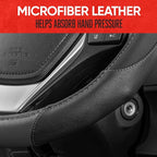GripDrive Gray Carbon Fiber Steering Wheel Cover, Standard 15 inch Size, Black Faux Leather Comfort Grip, Car Steering Wheel Cover for Auto Truck Van SUV