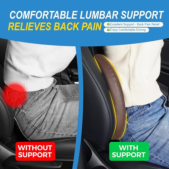Lumbar Support Pillow for Car, Car Seat Back Support for Driving | Memory Foam Car Lumbar Support for Driving, Car Back Cushion, Adjustable Straps, Lower Back Pillow, Breathable 4D Mesh, Brown