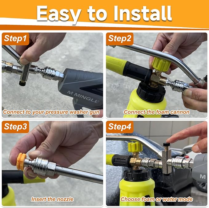 High Pressure Washer Gun with Foam Cannon, Foam Cannon Dual Connector Accessory, Car Wash Foam Gun Kit 1/4 Inch Quick Connector, 5 Pressure Washer Nozzle Tips