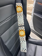 Handmade Crochet Sun Moon Car Steering Wheel Covers Universal 14-15 inch,Cute Steering Wheel Cover,Car Accessories (Steering Wheel Cover+2 Belt Cover)