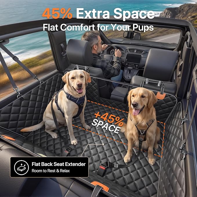 Doglike Hard Bottom Dog Car Seat Cover for Back Seat【with Detachable Mat】 Dog Hammock for Car【650lbs】 Pet Bed Extender for 2-4 Large Dogs, Waterproof Seat Protector, Fits for Sedan/SUV/Small Truck