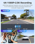 M550 Max 4K 3 Channel Dash Cam, Dual STARVIS 2 Sensors, 4K+2.5K+1080P Front and Rear Inside Triple Car Camera, Built-in WiFi GPS, 64GB Card Included, IR Night Vision, Ride Share Accessories
