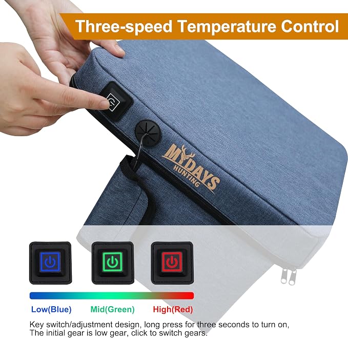 Portable Heated Seat Cushion, Memory Foam Heating Seat Pad for Outdoor Stadium Bleacher Camping, Power Bank Not Included（Blue）