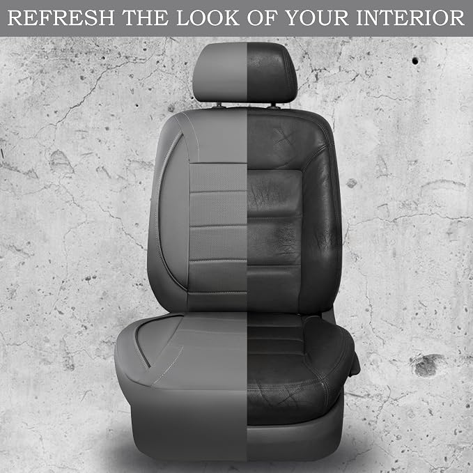 Piping Faux Leather Car Seat Cover Full Set,Grey Breathable Leather Seat Covers for Cars, Airbag Compatible,Universal Fit for SUVs,Van,Sedans,Small Trucks (Full Set, All Gray)