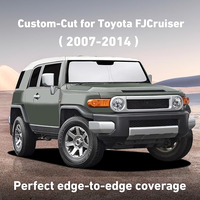 Windshield Sunshade Compatible for Toyota FJCruiser 2007-2012 2013 2014, Sun Visor for Front Windshield & Window Sun Shade Cover, UV Heat Blocker & Protector, Car Accessories