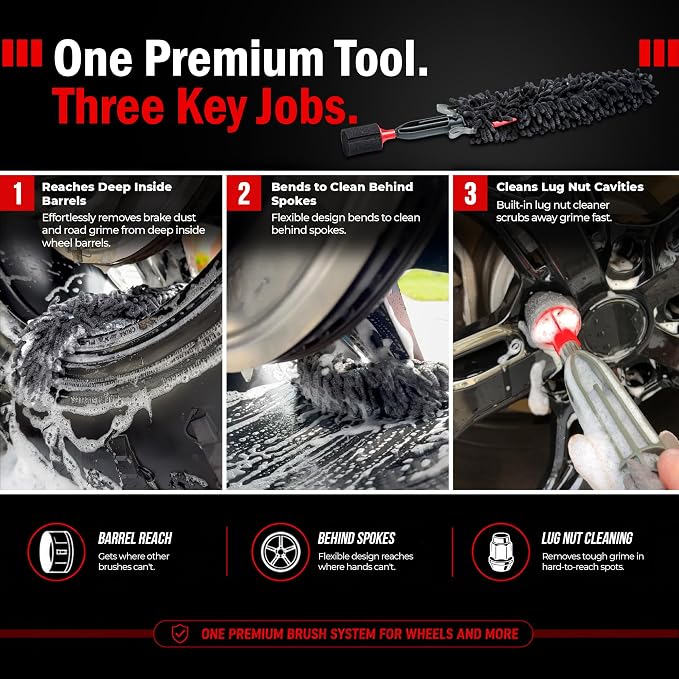 Wheel Cleaning Brush Car Detailing Kit - Rim Brush, Lug Nuts and Wheel Cleaner Brush Car Wash Kit -Tire Brushes for Cleaning Rims - Car Cleaning Supplies and Rim Cleaner Brush Set