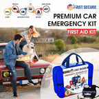 Car Emergency Kit with Air Compressor, Jumper Cables, First Aid, Tow Strap, Tire Gauge, Headlamp – Roadside Safety Kit for Women, Men, Teens
