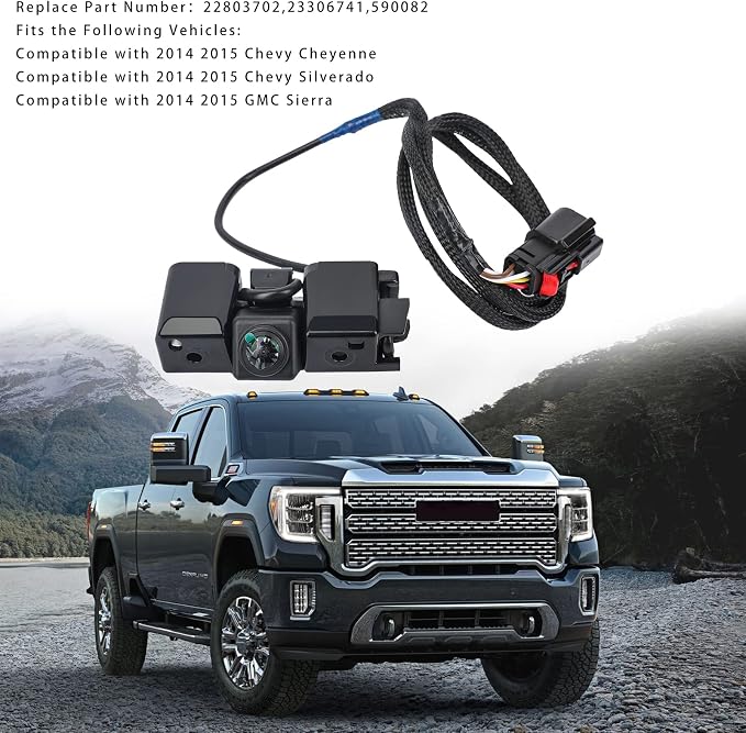 Rear View Backup Camera Replacement for 2014 2015 Chevy Silverado Cheyenne GMC Sierra 1500 2500 HD 3500 HD Replaces# 22803702 23306741
