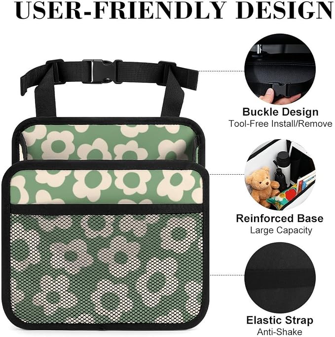 Car Backseat Organizer - Cute Aesthetic Car Storage Bin with Mesh Pocket & Reinforced Base - Universal Fit Hanging Seat Back Accessories for Women (Green)