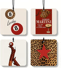 Funky Red Cheetah Orange Car Air Freshener 4 Pcs, Trendy Leopard Star Lucky 8 Ball Square Hanging Air Freshener for Closet Drawer Books, Girly Cheetah Car Accessories Mirror Decor for Women