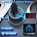 Car Charger USB C, 78W 4 Port Fast Charging Car Phone Charger Adapter, Dual USB-C & USB-A Cigarette Lighter Adapter with Voltage Display for iPhone 17 16 15 iPad Samsung Android
