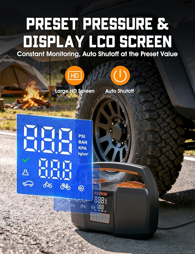 Tire Inflator Portable Air Compressor,DC 12V Heavy Duty Air Pump for Car Tires with LCD Digital Gauge & Emergency LED Light,150psi Portable Tire Inflator for Car,Light Truck,SUV Tires,Motorcycles Etc