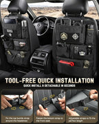 All in One Car Seat Back Organizer Fit Most Cars SUV Trucks Jeeps | Heavy Duty Molle Panel Seat Back Protector with Multi-Pockets Storage, for Tools, Toys, Camping, Travel, Daily Commuting