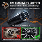Large 6 Spline Lug Nut Socket, Car Wheel Lock Removal Tool, Replacement Lock Key for Aftermarket 6-Spline Wheel Nuts, for 21 mm (13/16 Inch) & 22 mm (7/8 Inch) Hex Socket Wrench