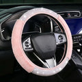 Bling Steering Wheel Cover Pink Fluffy Rhinestone for Women Girls | White Diamond Elastic Car Steering Wheel Accessories Sparkling Fur Steering Wheel Protector Warm Universal Fit 14-15 inch