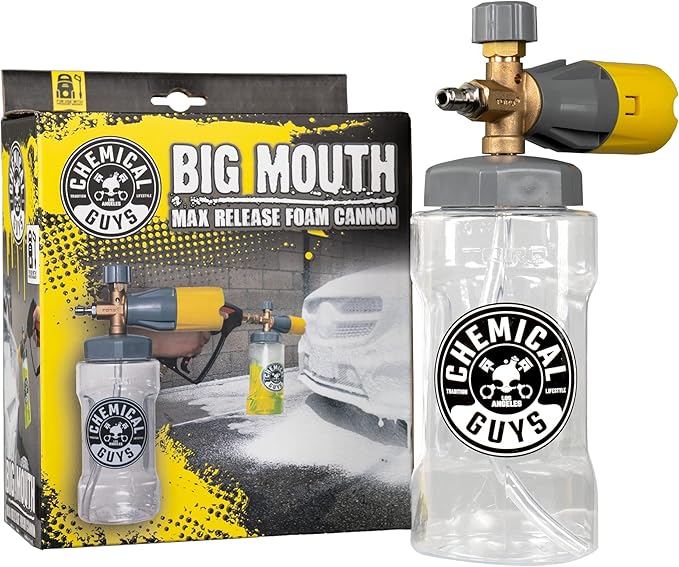 Big Mouth Max Release Foam Cannon - Foam Cannon for Pressure Washer for Car Wash, Home Cleaning, and Boat Wash with 34 oz Bottle