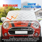 Custom Fit Windshield Snow Cover for Mini Cooper – 6-Layer Frost Guard with Mirror Covers & Secure Steel Hooks – Automotive Windshield Snow Covers